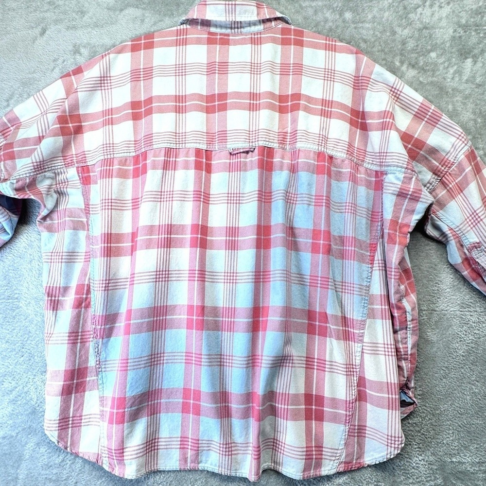 American Eagle Oversized Plaid Shirt Womens XL Pink Blue Cotton Button Down Fall - Picture 16 of 16